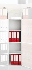 Null Büroregal, Eckregal, Fachl. 60kg, 5xStahlboden, Einseitig, Korpus Weiß, Ebenen Weiß