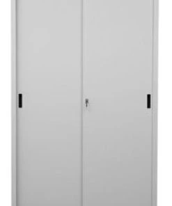 PROREGAL Schiebetürenschrank Mammut| 5 Ordnerhöhen | Metalltüren | HxBxT 195x120x45 Cm | Grau