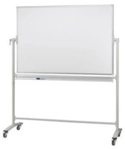 Franken Mobile Drehtafel, H 1950mm, Magnethaftend, Tafel Weiß, 2 Schreibflächen, Ablageschale, Rahmen Alu, Silber