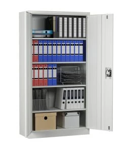MIDORI® Aktenschrank Büroschrank Metallschrank Flügeltürenschrank Lagerschrank 4 Böden Grau