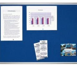 Franken Pinntafel, F. Wandschienen-System, HxB 1200x1800mm, Pinnbar, Tafel Filz, Blau, Rahmen Alu, Silber