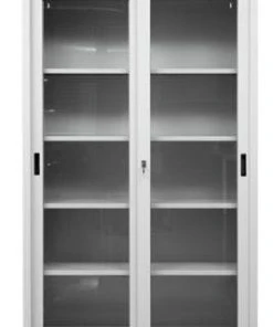 PROREGAL Schiebetürenschrank Mammut| 5 Ordnerhöhen | Glastüren | HxBxT 195x120x45 Cm | Grau