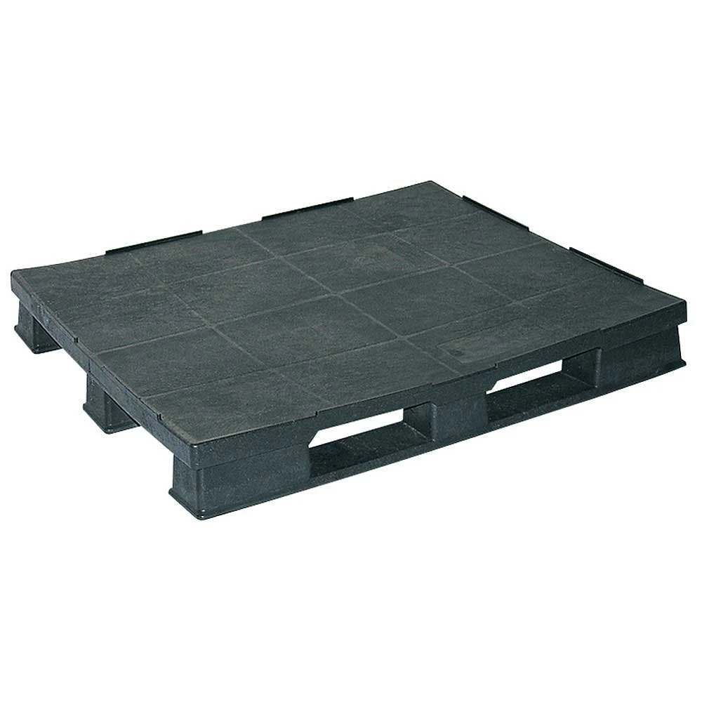 Null Kunststoffpalette Mit 3 Kufen, LxBxH 1200 X 1000 X 150 Mm, Schwarz, Mit Sicherungsrand 1 Null Kunststoffpalette Mit 3 Kufen, LxBxH 1200 X 1000 X 150 Mm, Schwarz, Mit Sicherungsrand