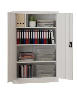 MIDORI® Aktenschrank Büroschrank Metallschrank Flügeltürenschrank Lagerschrank 3 Böden Grau