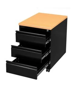 Lullmann Büro Rollcontainer Mit 3 Schubladen 62x46x59cm RAL 9005 Schwarz/Platte Buche-Dekor