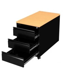 Lullmann Büro Rollcontainer Bürocontainer Mit 3 Schubladen 62x46x79cm Schwarz/Buche-Dekor