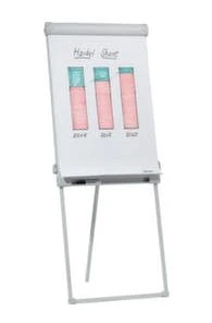 Franken Flipchart, H 1100-1880mm, Tafel HxB 950x670mm, Magnethaftend, Ablageleiste, Gestell Weiß, 3 Füße